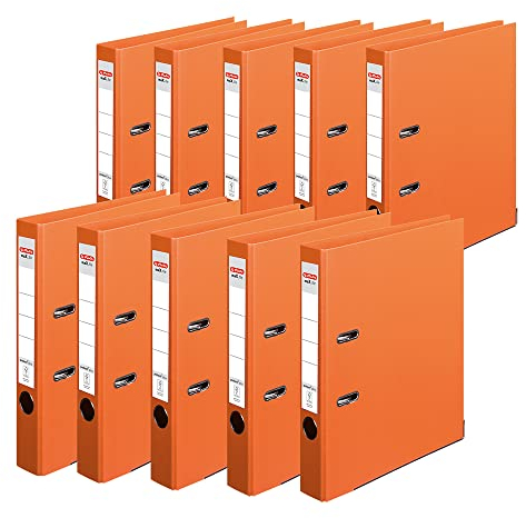 Herlitz Ordner A4 maX.file protect + Kunststoffbeschichtung, Einsteckrückenschild, Kantenschutz innen und außen (5cm schmal, Orange, 10er Pack)