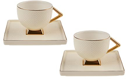 araca Art Deco Cream Set with 2 Coffee Cups, 90 ml Mocha Cups, Espresso Cups Mocha Cups/Espresso Cups Set Made of Porcelain, Coffee Cups with Saucer, Stylische Coffee Pot
