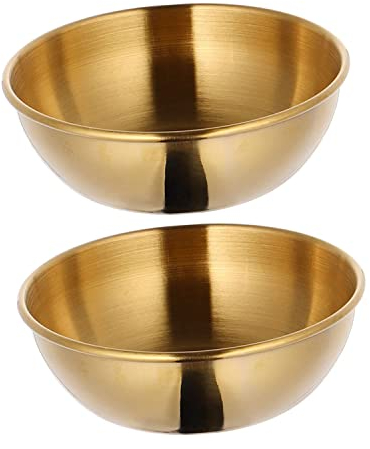LATRAT Juego de 2 cuencos de acero inoxidable para salsas, cuencos redondos para especias, pequeños cuencos dorados para especias, platillos, cuencos, cuencos de sushi, mini platos de aperitivos,