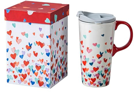 DUSVALLY Ceramic Mug Tall Ceramic Mug with Lid and Handle Coffee Cup with Gift Box 17oz.Love,Gifts for Mom