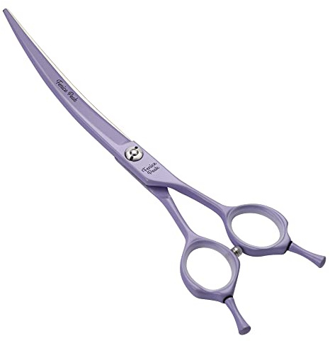 Fenice Peak Curved Dog Grooming Scissors with Violet Color Coating 440C Stainless Steel Pet Grooming Bending Shears Sharp and Durable Comfortable Engonomic Handle