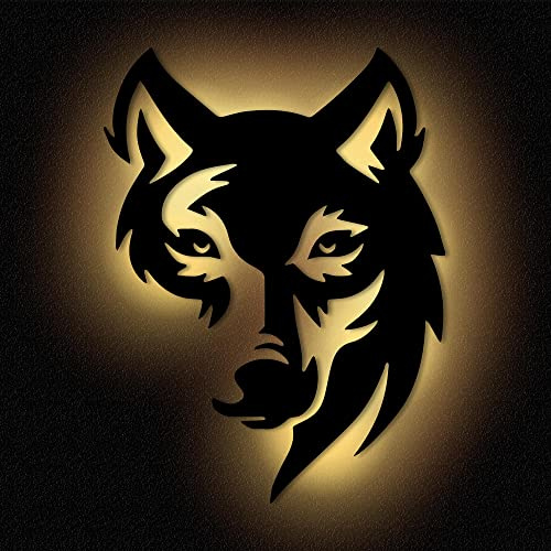 Namofactur LED-Wandlampe Wolf aus Holz als DIY-Selbstbauset | Mit sanfter Hintergrundbeleuchtung, batteriebetrieben und selbst gestaltbar – dekorativer Blickfang für mehrere Wohnräume