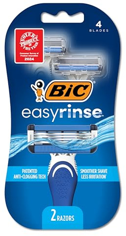 BiC EasyRinse Anti-Clogging Men's Disposable Razors for a Smoother Shave With Less Irritation*, Easy Rinse Shaving Razors With 4 Blades, 2 Count