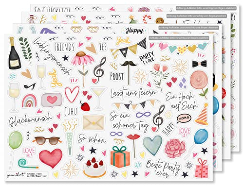 younikat Aufkleber-Set für Geburtstagsgeschenke I über 200 Sticker zum Basteln I permanenthaftend I DIY Happy Birthday Scrapbooking-Aufkleber I Fotoalbum Gestalten I Scrapbook Zubehör I dv1166