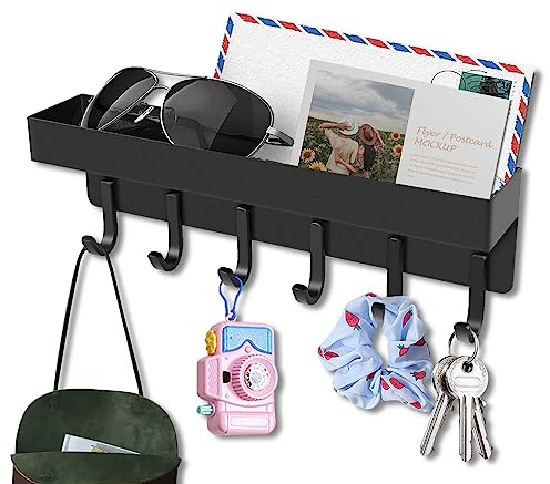 Asuinxurr Schlüsselhaken Schlüsselhalter mit 6, schwarz schlüsselhalter wand Platzsparendes Tragbares Organizer Schlüsselablage Schlüsselboard Ohne Bohren Schlüsselhalter für Wandhaken