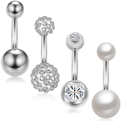 LJFEA Piercing en acier chirurgical CZ Inlay Belly Button Piercing Piercing Banana Barb Piercing pour femmes