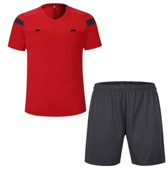 DRHOM Herren Jungen Fußball Schiedsrichter Shirt Kurzarm Trikot Basketball Fußball und Shorts Kleidung Set Uniformen, Rot/Ausflug, einfarbig (Getaway Solids), Large