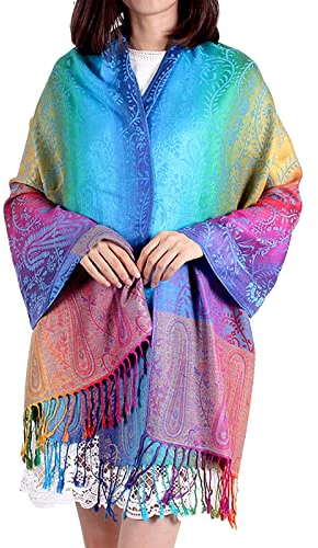 Damen Schal Marokko Regenbogen-Farben Pashmina - Viskose/Polyester - XXL bunt/mehrfärbig Halstuch Schal