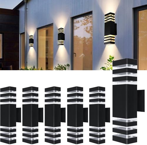 MUCLUD 6Pack 15inch LED Square Up & Down wall Lights,14W Outdoor Wall Light 4000K Day White Aluminum Body Waterproof IP65 LED Exterior Light Fixtures Wall Mount for House Patio Garage Garden.