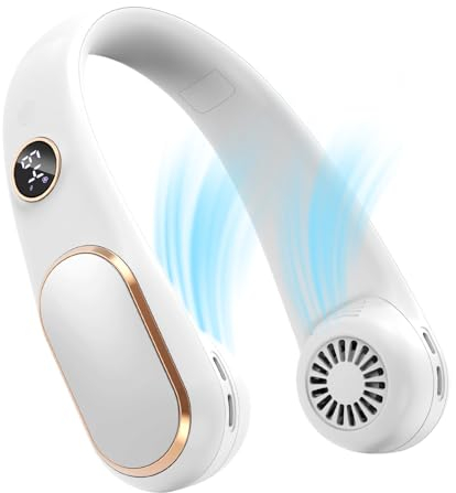 Koonie Portable Personal Neck Fan - Rechargeable 5 Speeds, Hands Free Bladeless, Battery Operated, Adjustable, Screen Design, Cooling Fan for Travel, Outdoor, Indoor (white)