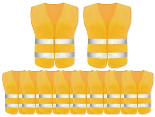 Anlising 10PCS High Visibility Safety Vests,Hi Vis Safety Vests with 2 Reflective Stripes,Night Workwear Reflective Vest,Reflective Jackets Waistcoat,for Running,Biking,Surveyor and Traffic Work