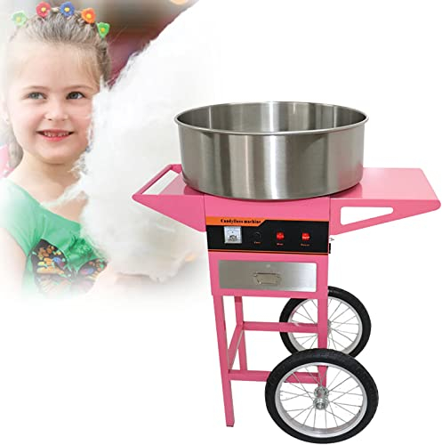 NVYAZJ 1000 W Zuckerwattemaschine, kommerzielle elektrische Zuckerwattemaschine mit Rädern, Ständer, lebensmittelechter Edelstahl, Material 180 Stück/H, 10 kg, Gewicht 52 x 52 x 35 cm