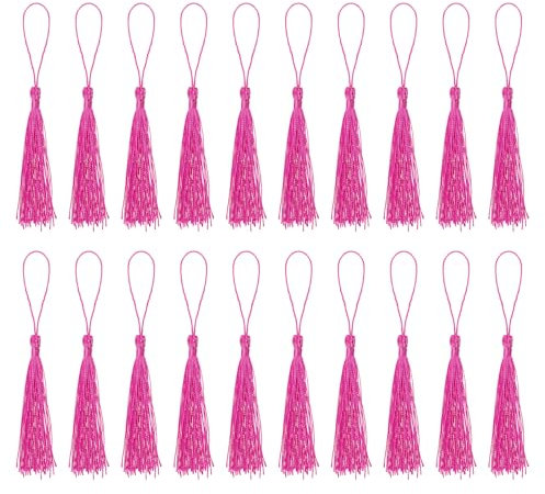 QUARKZMAN Segnalibri con Nappe - 30pz 13cm/5 Nappe Morbide Setose con Ring per Portachiavi Feste Laurea Fai da Te Accessorio Artigianale, Fucsia