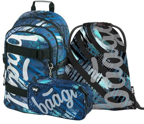 Baagl skolryggsäck set pojkar flickor 3 delar, skolväska från 3 år. Klasse, grundskola skolväska med bröstbälte, ergonomisk skolväska, skate strukturer, 25 Liter