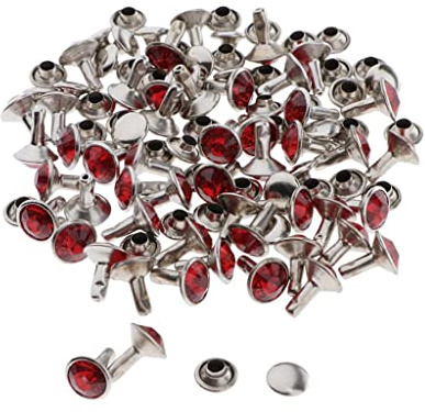 50 Sets Double Side Rivets Snap Fastener DIY Leather Crafts Sewing Supply, Rhinestone Round Studs Buttons, Easy Hand Press Installation, Great for Clothing and - Red, 7mm