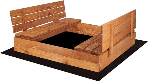 SPRINGOS Kinder-Sandkasten Sandkasten mit Sitzbänken 180 x 180 cm imprägniertes Holz Extra Bodenvlies