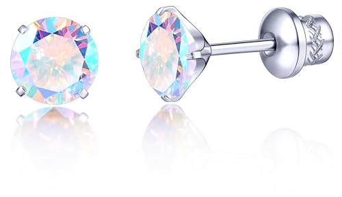 TitanHeart G23 Titan CZ Ohrstecker, Hypoallergen F136 Implantat Grad Titan Schraube Zurück Simuliert Diamant Ohrringe für Empfindliche Ohren, 6mm 5A Cubic Zirkonia Ohrstecker für Damen