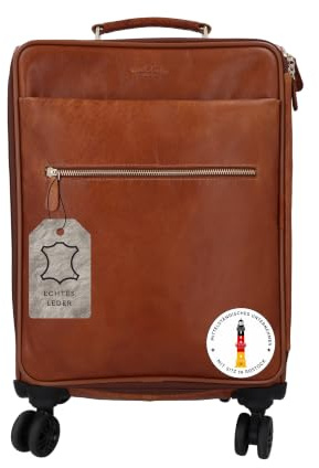 Gusti Leder „Asia“ Leder Trolley Reisetasche – Handgepäck Koffer mit Rollen, Vintage Weekender aus Echtleder, Damen & Herren, Braun
