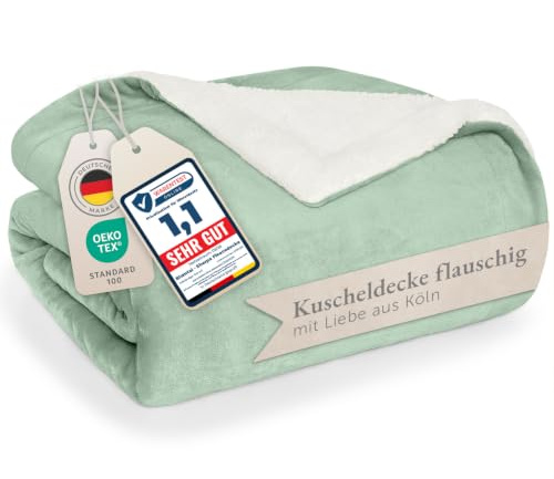 Blumtal Premium Sherpa Kuscheldecke flauschig 150x200 cm - Oeko-Tex zert. Sofa Decke mit Dicker Sherpa-Innenseite - super Flauschige Decke extra dick und wärmend - Wohn- & Kuscheldecken - Grün