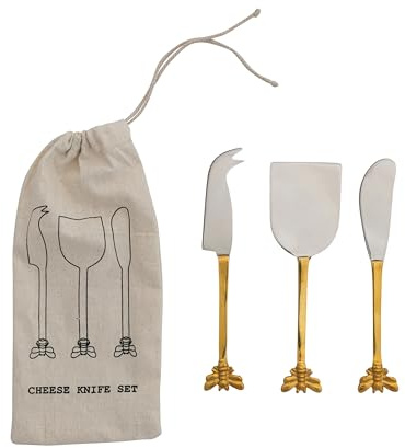 Creative Co-Op 3-Piece Stainless Steel Cheese Knives with Bee Handles, Gold