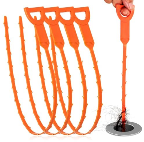 OUDQFCJ 4 Pcs Stura Lavandini e Scarichi da 25 Pollici Spirale per Pulizia Tubi Riutilizzabile Bastoncini per Pulizia Scarichi da 64 cm Ganci per Pulizia Scarichi
