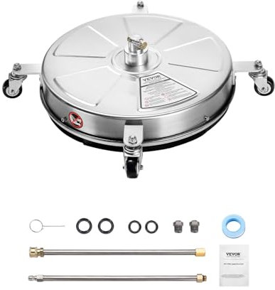 VEVOR 18 Pressure Washer Surface Cleaner, Stainless Steel Pressure Washer Attachments with 4 Wheels, 4000 Max PSI, 1/4 Quick Connector, 2 Spray Nozzles, 2 Extended Wands for Concrete, Patio, Deck