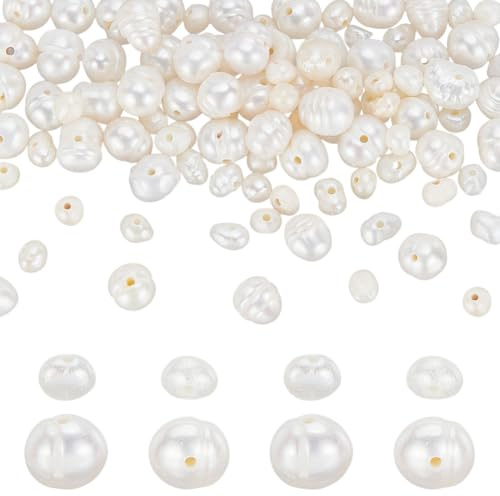 AHANDMAKER - 100 perle d'acqua dolce coltivate in modo naturale, 2 dimensioni, perle sfuse a forma di chicco di riso, bianche, perle irregolari per creazioni fai da te, collane, bracciali, orecchini