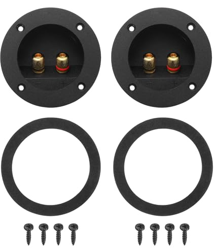 sourcing map 2Pcs 2.4 Inch Round Speaker Box Terminal Cup, 2-Way Subwoofer Plug Connector Double Binding Posts Spring Loaded Jack for Car Stereo Speaker Wire Sub Boxs