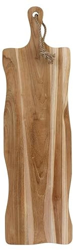 URBN-CHEF Large Handmade Teak Wood Chopping & Serving Board with Handle & Hanging Hook - Rustic Charcuterie Meat Cheese Paddle Tray - Available in 3 Sizes (49–69cm)
