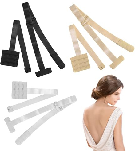 UICCVOKK Lot de 3 paires de convertisseurs de soutien-gorge dos nu, 3 fermetures et 3 couleurs de bretelles de soutien-gorge élastiques, rallonges de soutien-gorge réglables pour femme, noir nude pour