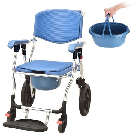 LoJax Sedia da Doccia Rotolante Sedia Mobile da Comodino per Toilette con 4 Ruote Freni per Doccia Interna Sedia a Rotelle 150kg capacità di Peso per Anziani Disabili Vita Assistita (Big Blue)