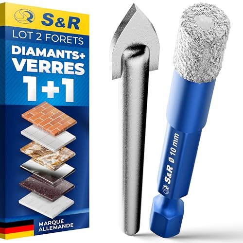 S&R Professional 2-tlg Set 10 mm Diamantbohrer, Diamant Fliesenbohrer und Karbid Glasbohrer, Keramikbohrer, für Harte Keramik, Granit, Glas, Porzellan, Fliesen, Feinsteinzeug, Marmor, in robuster Box