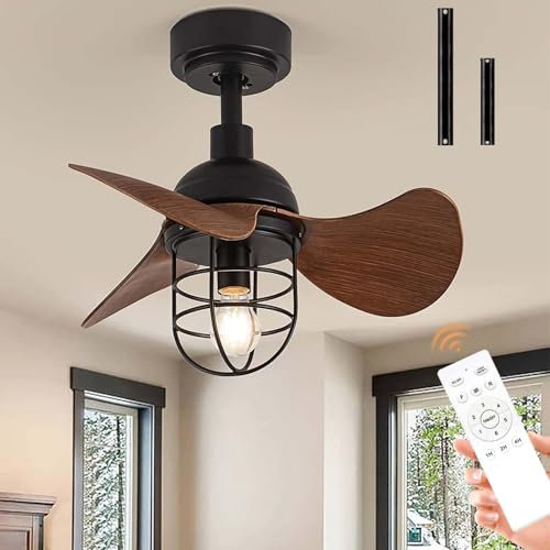 Retro Farmhouse Ceiling Fan, Ceiling Fans Light with Lamps & Remote Control, 3 Wood Effect Blades, 6 Speed Dc Motor, Reversible Timer Function, Fan Lights Ceiling for Bedroom Living Room