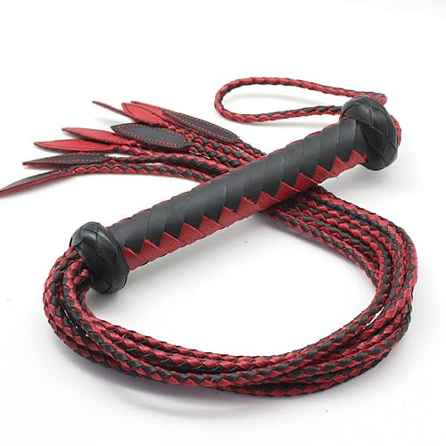 Cat-O'-Nine-Tails Peitsche, echtes Leder, 23 cm Griff und 59 cm Schwanz, handgefertigt, Premium-Peitsche, für Pferde, Training, Reitgerte