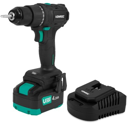 VONROC PRO Perceuse sans fil 20 V – 40 Nm – Moteur sans balais – 17 réglages de couple + mode perceuse – 2 embouts inclus – Batterie 4,0 Ah et chargeur inclus
