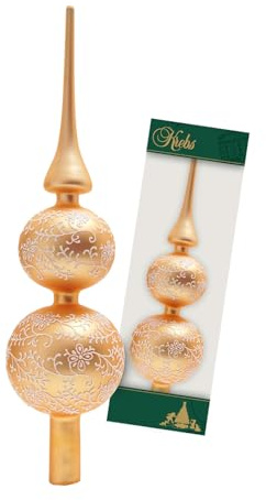 Krebs Glas Lauscha - Weihnachtsdekoration/Christbaumschmuck aus Glas - Dekor. Doppelspitze Satin mit weißer Glitzerdeko - Farbe: Gold - Größe: ca. 33 cm