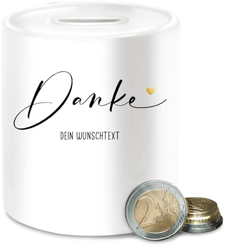 Spardose - Danke Sagen mit Wunschtext personalisiert I Kleines Dankeschön Geschenk Dankbarkeit I Dankbar - Unisize - Weiß - personalisierte trinkgelddose Trinkgeld dose Geschenke rund spendendose