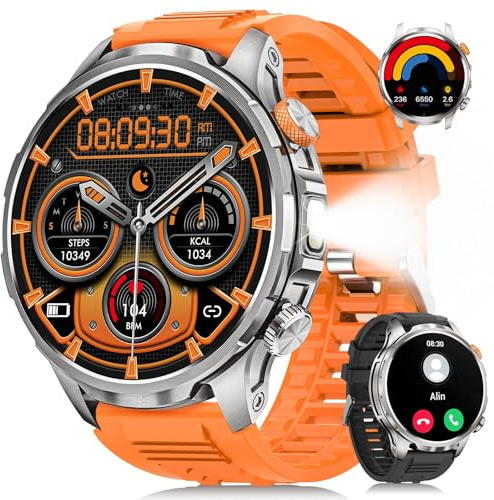 Smart Watches for Men, Military Smart Watch with 100 Days Battery/Flashlight/Heart Rate/Sleep/SpO2 Monitor/Calling/110+ Sports Mode, 5 ATM Rugged Men's Fitness Tracker Watch for Android iPhone(Silver)