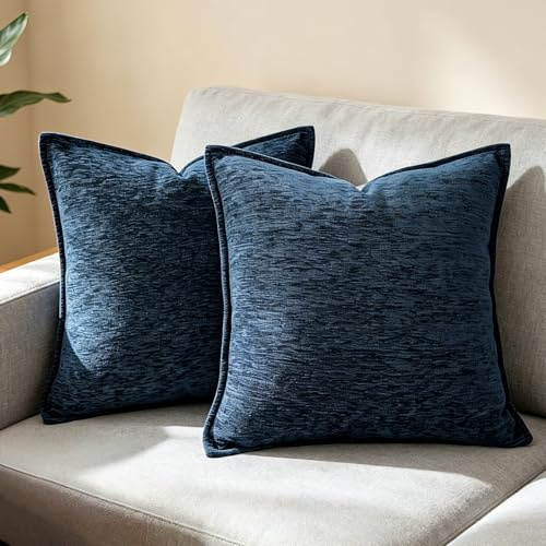 OYIMUA Weich Chenille Deko Kissenbezug 40x40 Navy Blau 2er Set | Kissenhülle Sofakissen,Quadratisch Dekokissen für Sofa Bett,Wohnzimmer Schlafzimmer Deko Kissenhülle