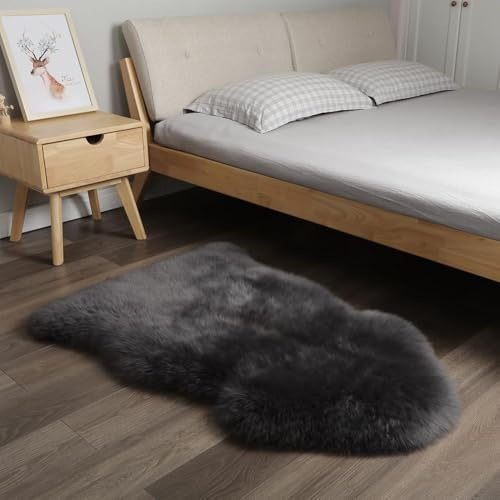 Genuine Australian Sheepskin Rug Steel Grey Sheep Skin Rugs Single Pelt Natural 2ft X 3ft (60 cm X 91.4 cm) | Gray Natural Sheep Skin Throw
