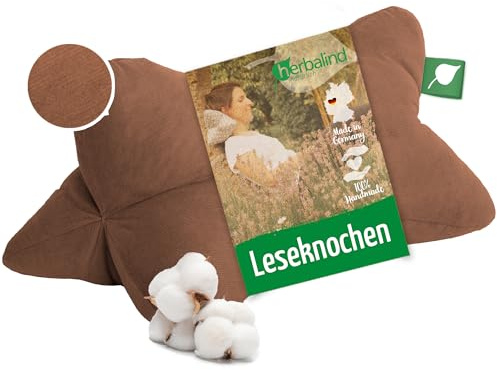 Herbalind Leseknochen Feiner Cord WOHLFÜHLZEIT - 100% Baumwolle Babycord robust und waschbar - Nackenkissen in Trendfarben, vielseitig einsetzbar - 40x18 cm, braun