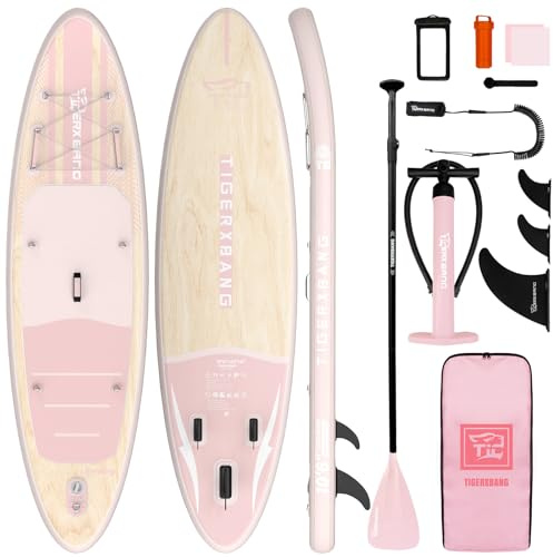 TIGERXBANG Tavola SUP Gonfiabile con Accessori, Stand Up Paddle Board Antiscivolo in EVA, SUP Gonfiabile 320cm per Adulti e Ragazzi, Ideale per Mare, Lago e Fiume, Rosa
