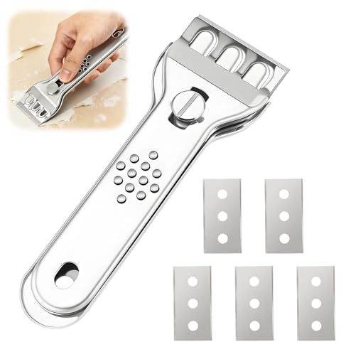 Oven Scraper Tool with 5 Replacement Attachments, Multipurpose Non Scratch Scrapers Tool, Oven and Hob Cleaning Tool Set Removes Burnt-on Food, Grease & Grime, Paint stains, Stickers
