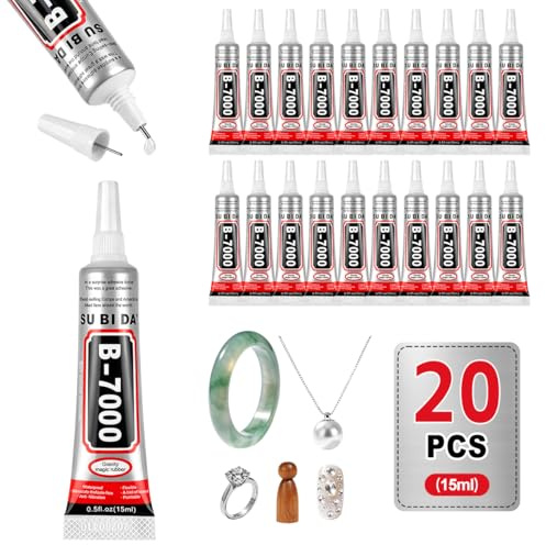 EBANKU 20PCS 15ml B7000 Glue Clear Super Adhesive Bedazzling Glue | with Precision Tip for Rhinestones Crafts, Clothes Shoes, Fabric, Jewelry Making, Cell Phones