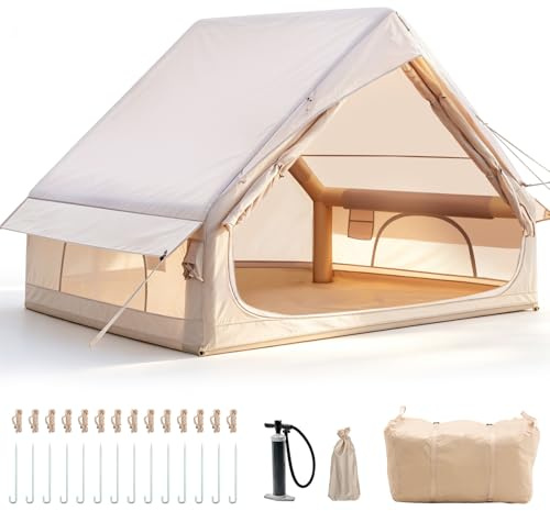 Tienda de campaña hinchable con bomba, 420D Oxford Glamping, tienda de campaña inflable para camping, resistente al agua hasta 3000 mm, 4 temporadas, resistente al viento, con malla (2-4 personas/300