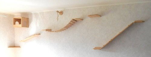 Jennys Tiershop Katzen Wandpark, handgefertigte Tiermöbel/Luxusmöbel, Katzenmöbel in vielen Ausführungen, Kratzbaum/Katzenbaum für die Wand. Hier: Komplettpark Angebot, 7 Teilig (14P711def)