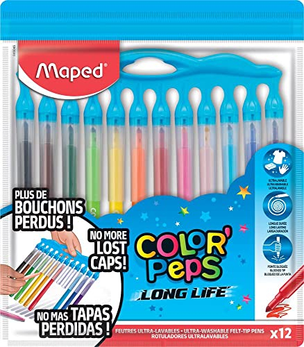 Maped M845045 - Filzstifte Color'Peps, Long Life, Innovation, mehrere Farben, 12 Stück