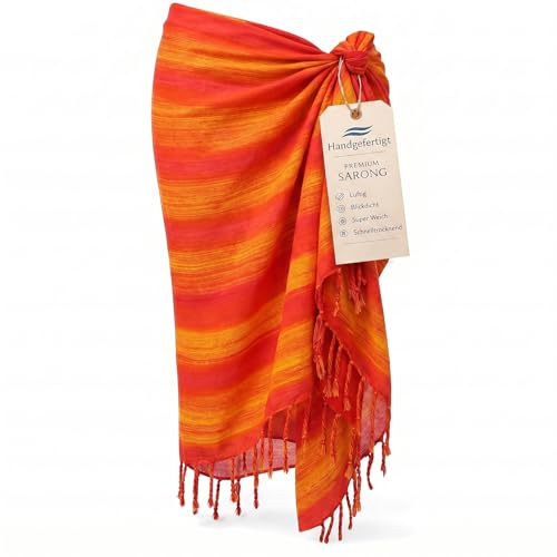 Wogeka Sarong – Blickdichtes luftiges Strandtuch in Orange Gelb für Damen & Herren als Pareo Wickelrock Cover Up Strandkleid Wrap für den Strand 29