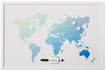 Bi-Office - Pizarra Mapamundi Polygon, Magnético, Borrado en Seco, Marco MDF Blanco, 90x60cm