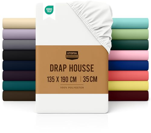 Utopia Bedding Sabana Bajera 135x190 - Blanco - Certificado Oeko Tex - Certificado Oeko Tex - Bolsillo Profundo - Microfibra Cepillada (Cama 135)